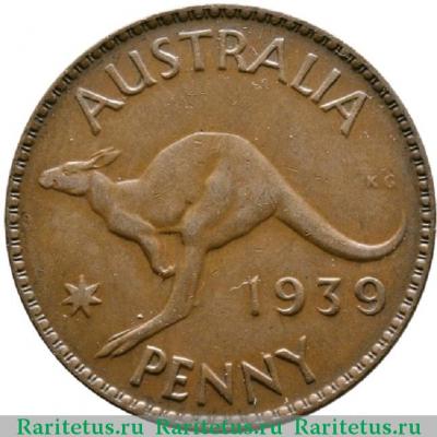 Реверс монеты 1 пенни (penny) 1939 года   Австралия