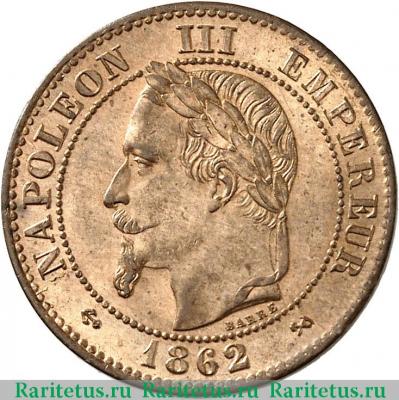2 сантима (centimes) 1862 года K  Франция