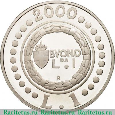 Реверс монеты 1 лира (lira) 2000 года  лира 1922 Италия