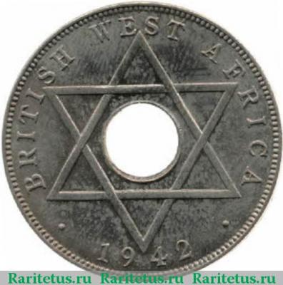 Реверс монеты 1/10 пенни (penny) 1942 года   Британская Западная Африка