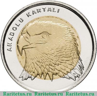 Реверс монеты 1 лира (lirasi) 2014 года  орёл Турция