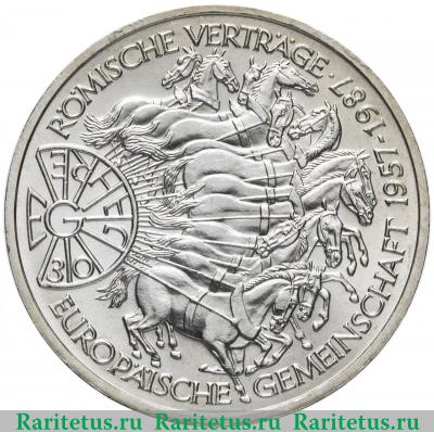 Реверс монеты 10 марок (deutsche mark) 1987 года  Римский договор Германия