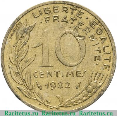 Реверс монеты 10 сантимов (centimes) 1982 года   Франция