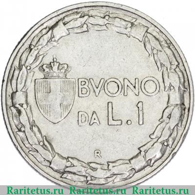 Реверс монеты 1 лира (lira) 1924 года   Италия