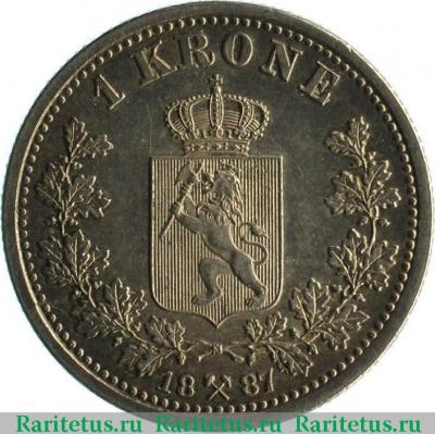Реверс монеты 1 крона (krone) 1887 года   Норвегия