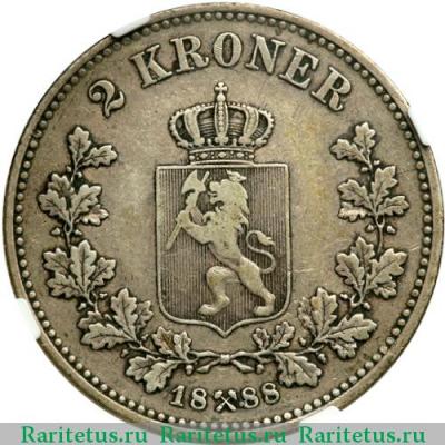 Реверс монеты 2 кроны (kroner) 1888 года   Норвегия