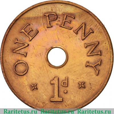 Реверс монеты 1 пенни (penny) 1966 года   Замбия