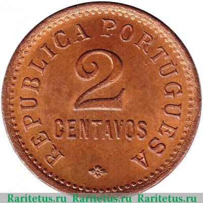 Реверс монеты 2 сентаво (centavos) 1921 года   Ангола
