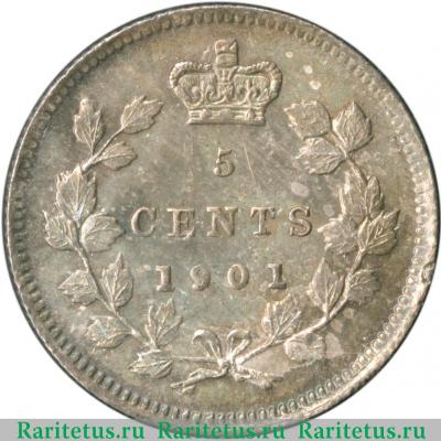 Реверс монеты 5 центов (cents) 1901 года   Канада