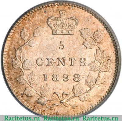 Реверс монеты 5 центов (cents) 1898 года   Канада