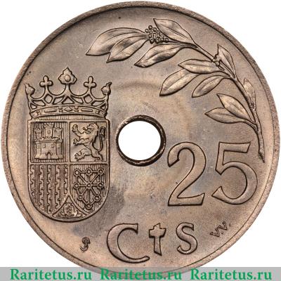 Реверс монеты 25 сентимо (centimos) 1937 года   Испания
