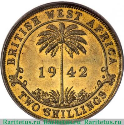 Реверс монеты 2 шиллинга (shillings) 1942 года KN  Британская Западная Африка