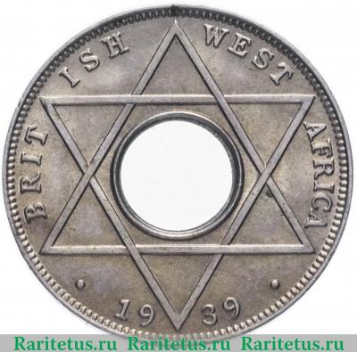 Реверс монеты 1/10 пенни (penny) 1939 года   Британская Западная Африка