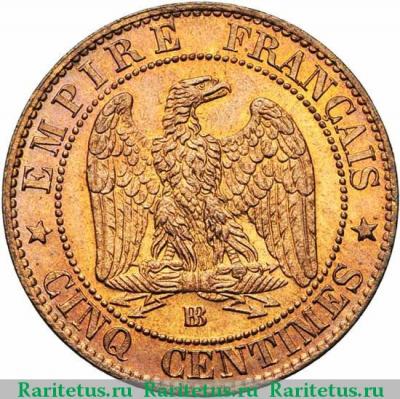 Реверс монеты 5 сантимов (centimes) 1861 года BB  Франция