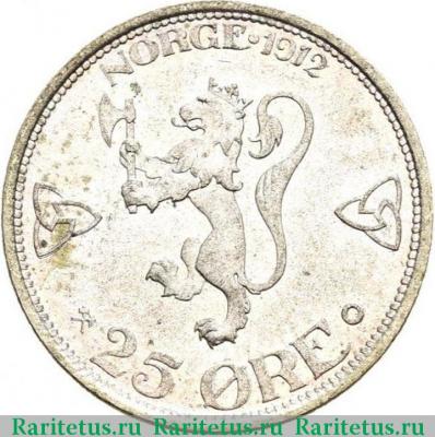 Реверс монеты 25 эре (ore) 1912 года   Норвегия