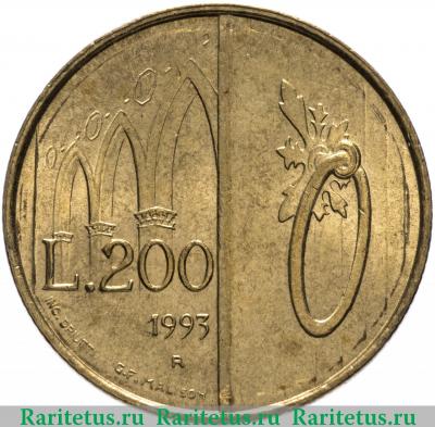 Реверс монеты 200 лир (lire) 1993 года   Сан-Марино