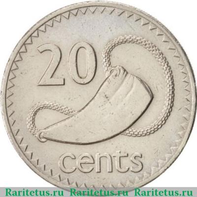 Реверс монеты 20 центов (cents) 1987 года   Фиджи