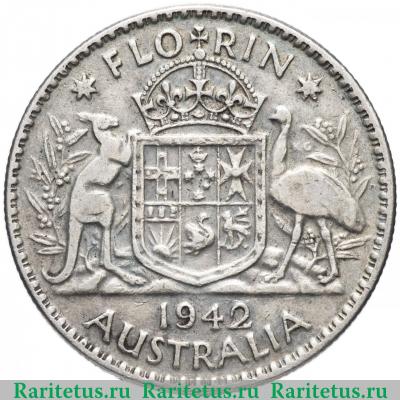 Реверс монеты 1 флорин (florin, 2 шиллинга) 1942 года   Австралия
