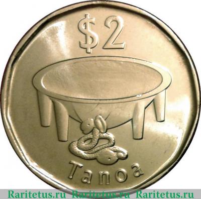 Реверс монеты 2 доллара (dollars) 2012 года   Фиджи