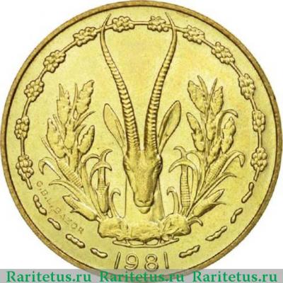 10 франков (francs) 1981 года  газель Западная Африка (BCEAO)