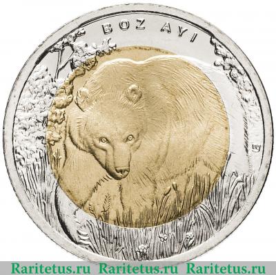 Реверс монеты 1 лира (lirasi) 2011 года  медведь Турция