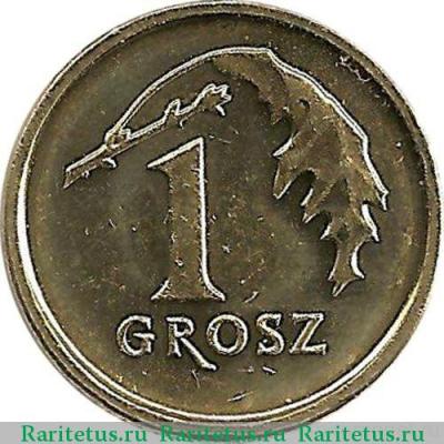 Реверс монеты 1 грош (grosz) 2013 года  надпись внизу Польша