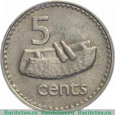 Реверс монеты 5 центов (cents) 1992 года   Фиджи