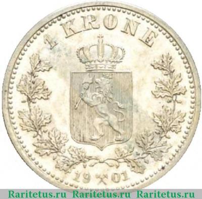 Реверс монеты 1 крона (krone) 1901 года   Норвегия