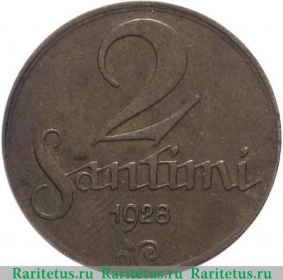 Реверс монеты 2 сантима (santimi) 1928 года   Латвия