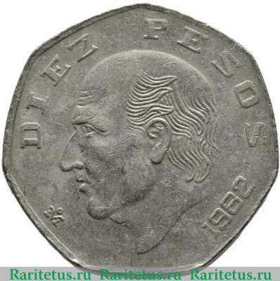 Реверс монеты 10 песо (pesos) 1982 года   Мексика