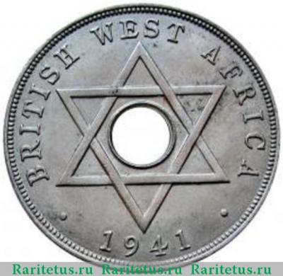 Реверс монеты 1 пенни (penny) 1941 года   Британская Западная Африка