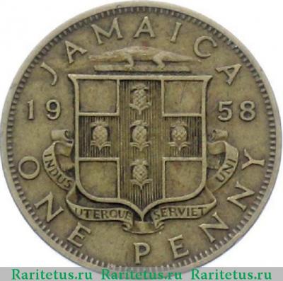 Реверс монеты 1 пенни (penny) 1958 года   Ямайка
