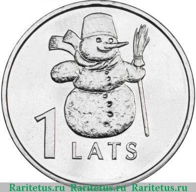Реверс монеты 1 лат (lats) 2007 года  снеговик Латвия
