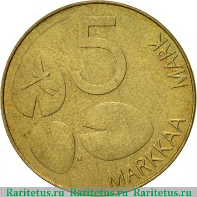 Реверс монеты 5 марок (markkaa) 1994 года   Финляндия