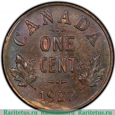 Реверс монеты 1 цент (cent) 1927 года   Канада