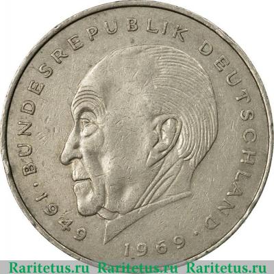 Реверс монеты 2 марки (deutsche mark) 1977 года J  Германия