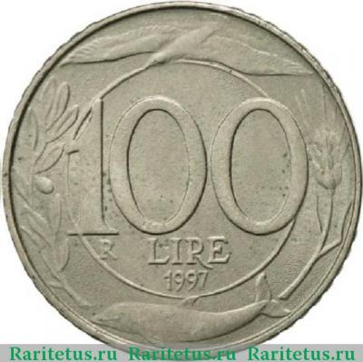 Реверс монеты 100 лир (lire) 1997 года   Италия