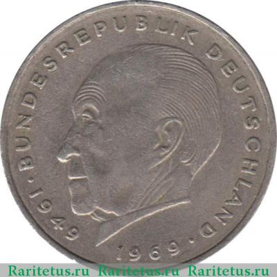 Реверс монеты 2 марки (deutsche mark) 1973 года F  Германия