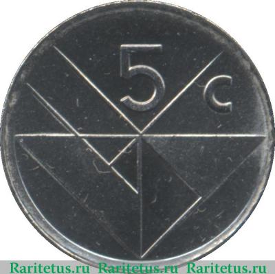Реверс монеты 5 центов (cents) 2001 года   Аруба
