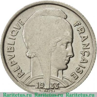 5 франков (francs) 1933 года  лицо вправо Франция