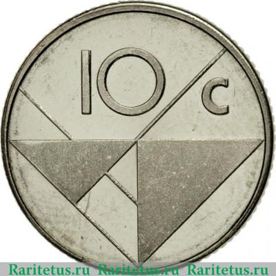 Реверс монеты 10 центов (cents) 1986 года   Аруба