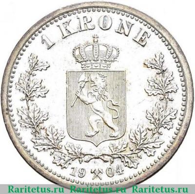 Реверс монеты 1 крона (krone) 1904 года   Норвегия