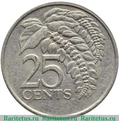 Реверс монеты 25 центов (cents) 1981 года   Тринидад и Тобаго