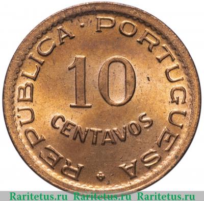 Реверс монеты 10 сентаво (centavos) 1949 года   Ангола