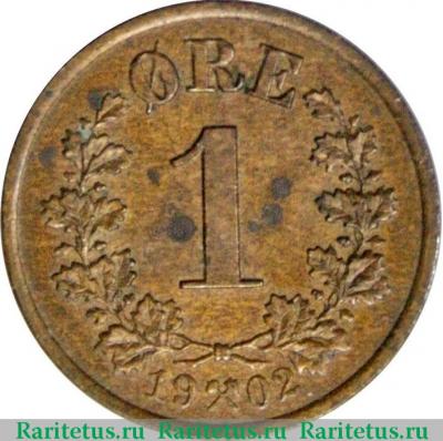 Реверс монеты 1 эре (ore) 1902 года   Норвегия