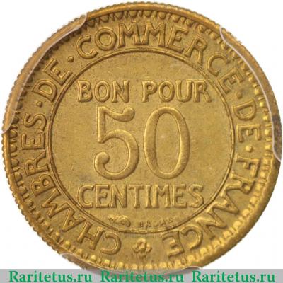 Реверс монеты 50 сантимов (centimes) 1927 года   Франция