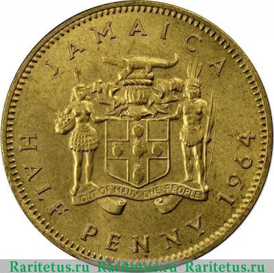 Реверс монеты 1/2 пенни (half penny) 1964 года   Ямайка