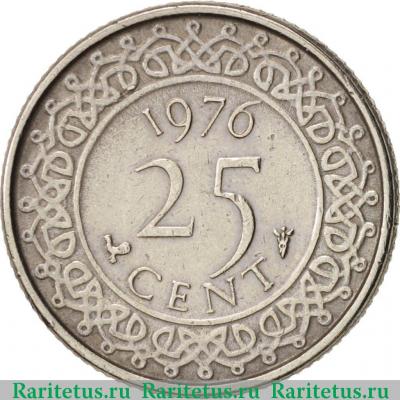Реверс монеты 25 центов (cents) 1976 года   Суринам