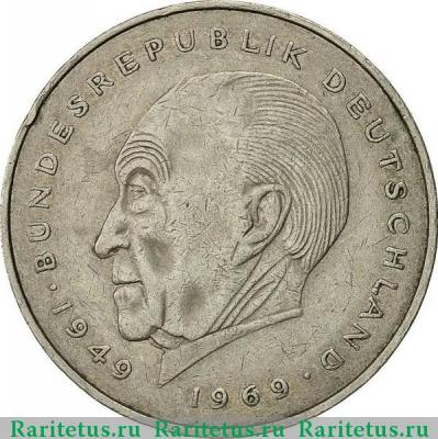 Реверс монеты 2 марки (deutsche mark) 1978 года J  Германия