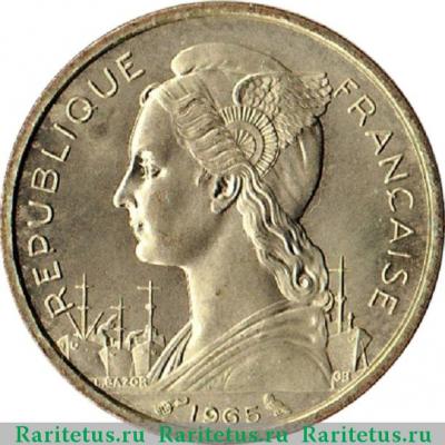 10 франков (francs) 1965 года   Французское Сомали